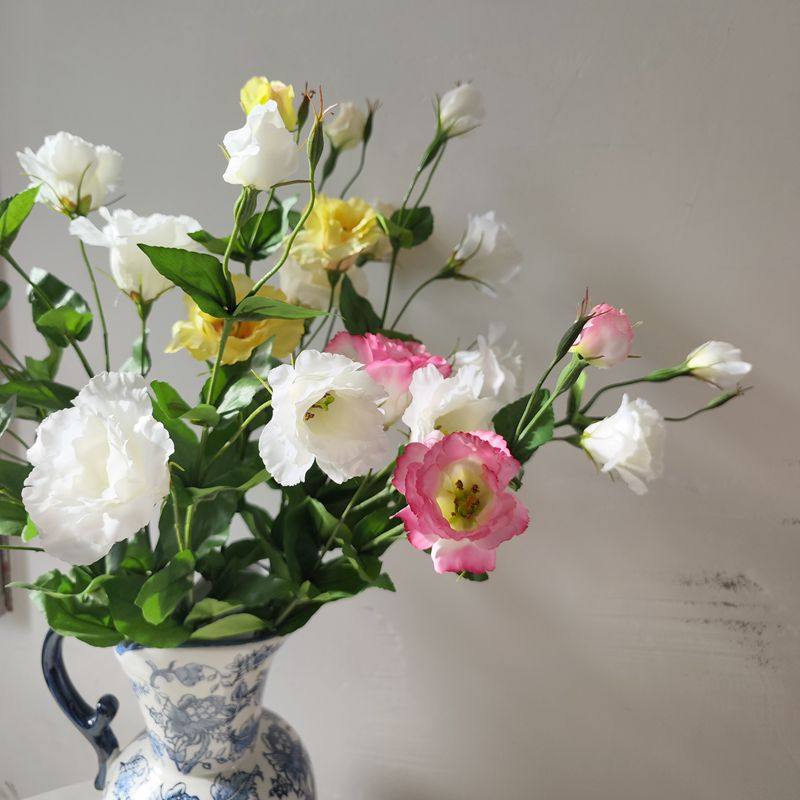 新款仿真花白色紫色黄洋桔梗花束 家居装饰花艺摆件餐桌假花绢花