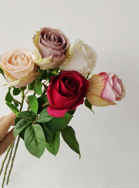 仿真玫瑰花 复古粉 紫灰色低饱和度 手捧配花 花艺造景 婚礼装饰