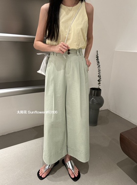 太阳花2025夏季新款洗水棉高腰气质显瘦九分裤韩系百搭韩系63106