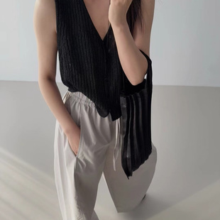 韩货GLOG2026春季时尚V领进口和纸麻纱背心女显瘦百搭上衣SW201