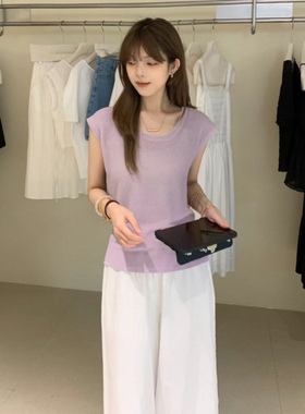 overrich富婆家2025夏季休闲百搭无袖洋气绑带针织衫打底25787