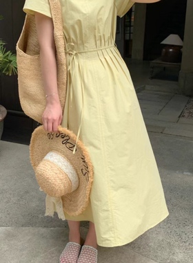 overrich2025夏季韩系时尚百搭收腰设计感褶皱连衣裙女24261