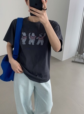 about moon2025夏季100%棉趣味圆领短袖可爱卡通T恤女上衣51630