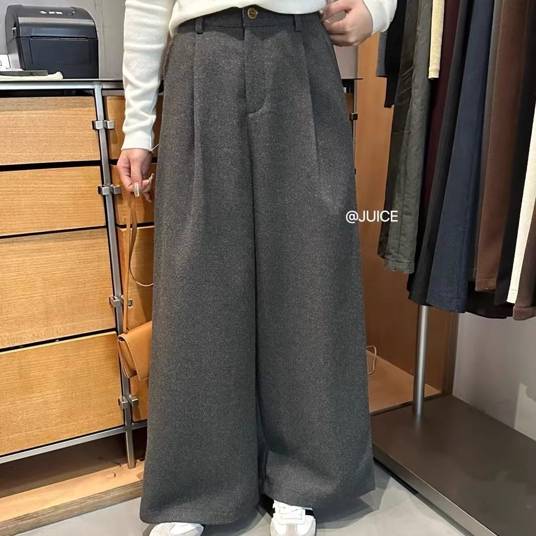 JUICE果汁家2025冬款加厚呢料时尚宽松休闲直筒休闲裤女裤240215,女装/女士精品,休闲裤,淘宝优惠券,粉丝福利购,淘宝优惠卷