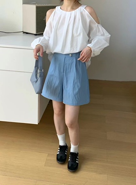 overrich2025夏季韩系高腰两粒扣牛仔裤显瘦宽松百搭奶奶裤17663