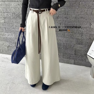特色腰带百搭阔腿宽松显瘦高腰女60001 休闲裤 太阳花2025秋季 韩版