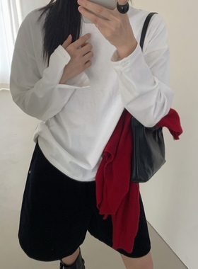 about moon2025秋季简约休闲长袖韩系百搭加厚磨毛T恤女7052