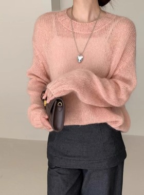 9roove九禾2025秋季马海毛+羊毛毛衣女简约百搭圆领慵懒风26110