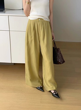 overrich2025夏季微褶皱肌理慵懒风阔腿裤女薄款宽松休闲17263