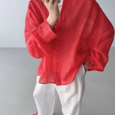 GLOG2025夏季全亚麻衬衫防晒女