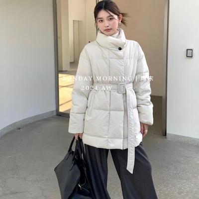 腰带质感中长款90绒羽绒服日落