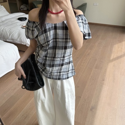 aboutmoon2025夏季苎麻格子小衫