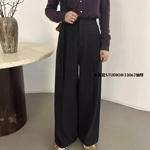 太阳花2025冬季洋气飘带加厚呢料显瘦通勤百搭西装裤女裤33067