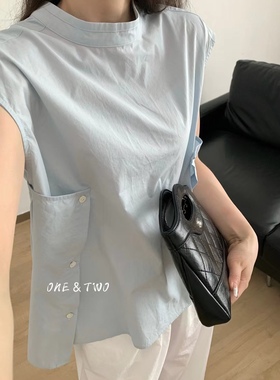 onetwo中长款前后两面穿无袖衬衫女夏原创设计高级感上衣31730