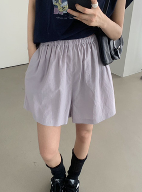 about moon月亮家2026夏季刺绣松紧腰短裤百搭减龄纯色女51597
