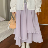韩货wander2025秋季 百搭气质优雅中长款 双层大摆半身裙女35108