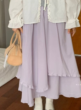 韩货wander2025秋季百搭气质优雅中长款双层大摆半身裙女35108