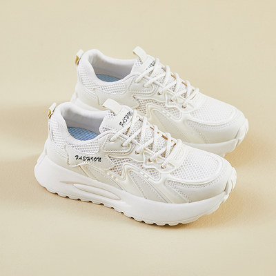 厚底老爹鞋女款2025新款夏季透气薄款鞋子女鞋白色小众增高运动鞋