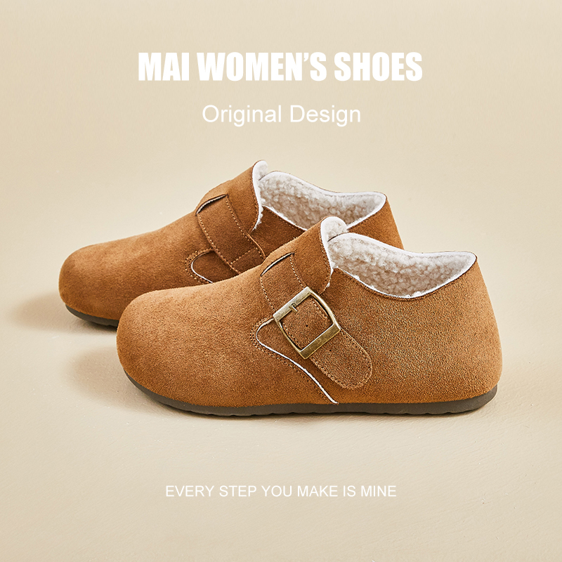 加绒勃肯鞋女冬2025年新款全包毛毛棉鞋二棉鞋保暖平底雪地靴女款