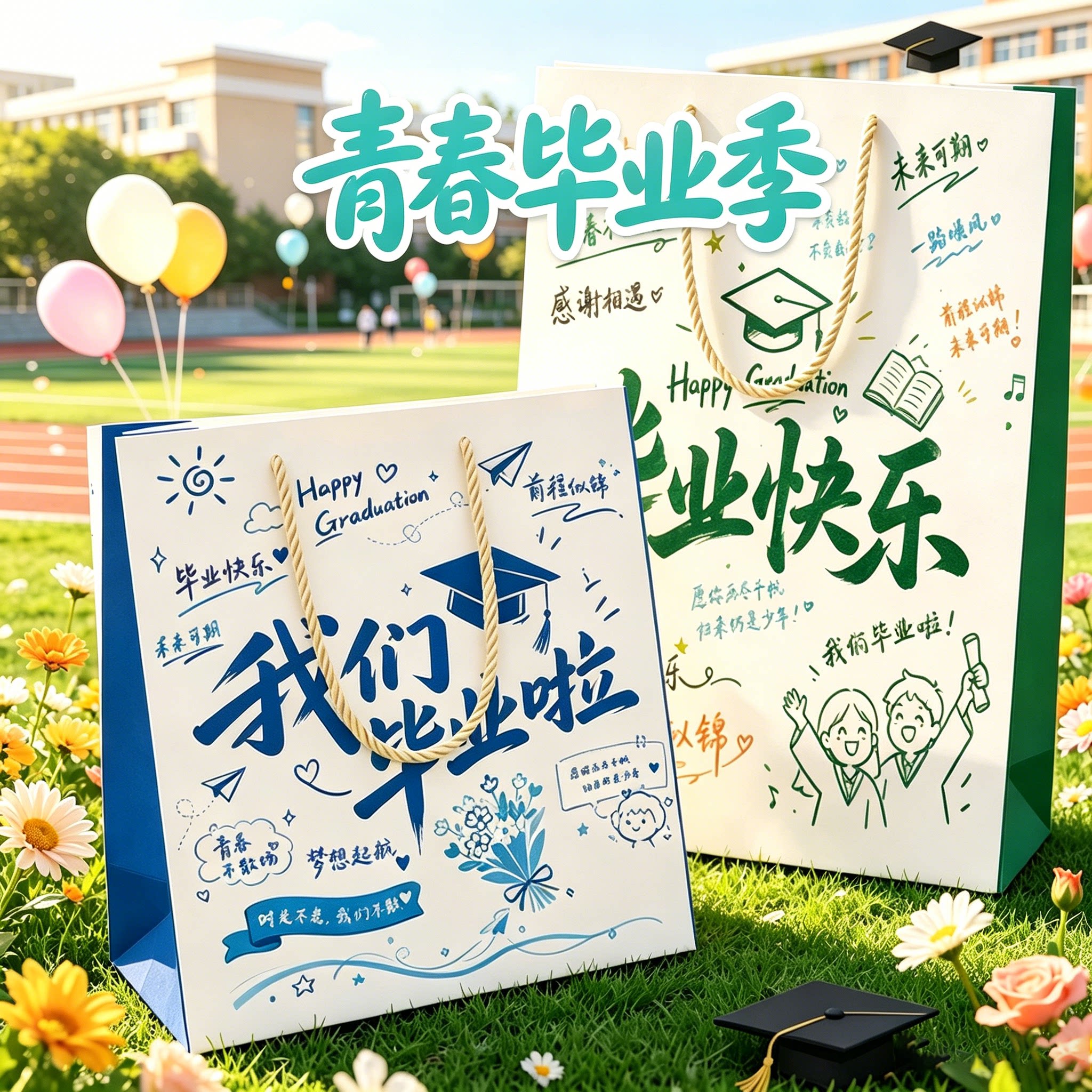 毕业季礼品袋毕业快乐手提袋礼物袋子加厚高颜值竖款精致高级感图片