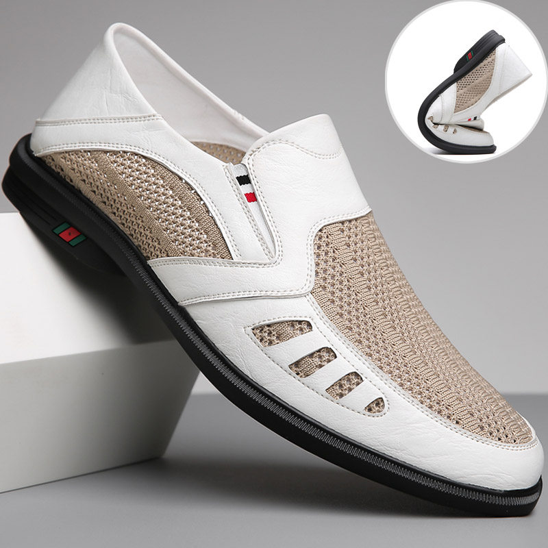 夏季网面透气男鞋镂空尖头皮鞋男软底一脚蹬男士薄款商务休闲网鞋