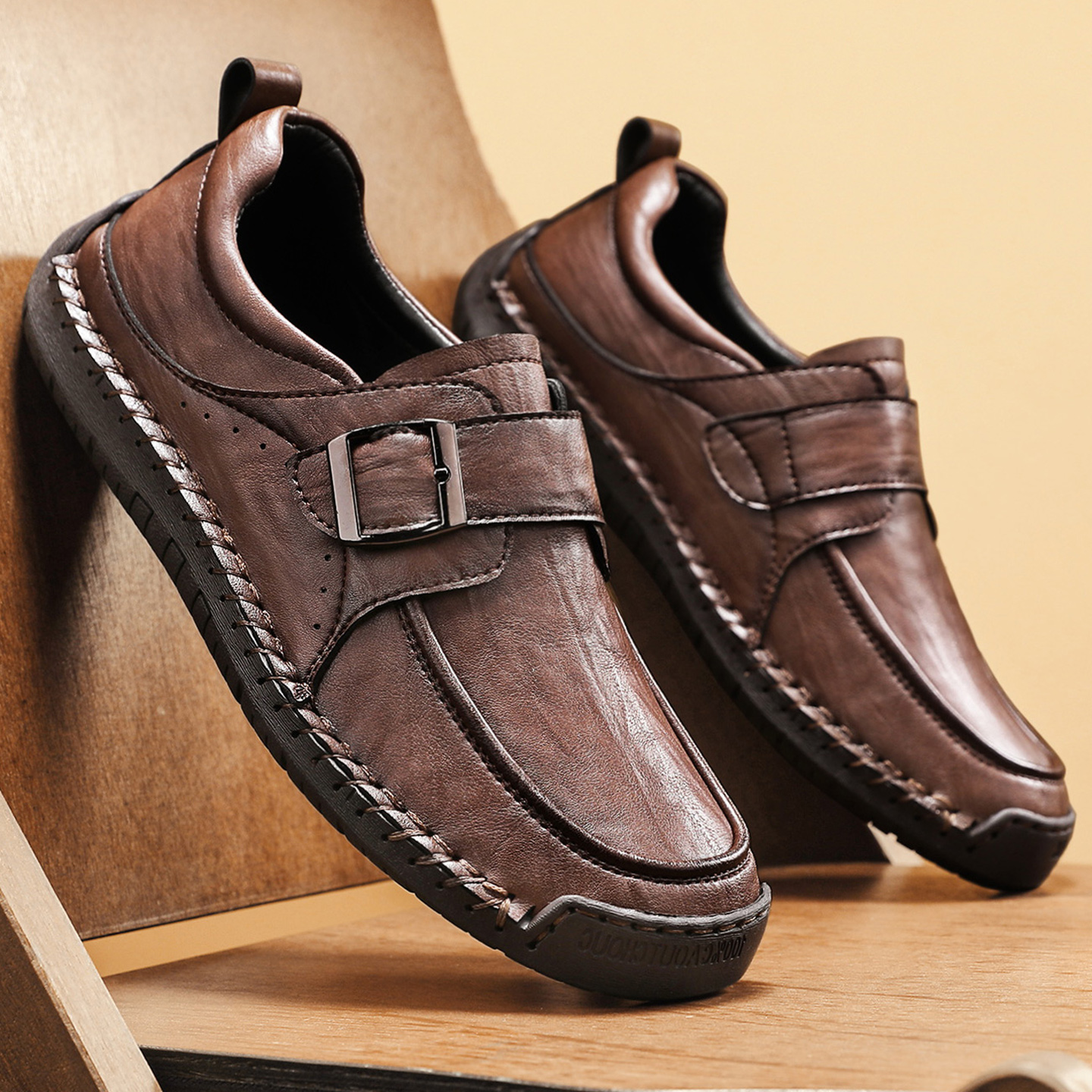 纯手工男士皮鞋2025新款软底男鞋一脚蹬懒人休闲鞋真皮商务爸爸鞋