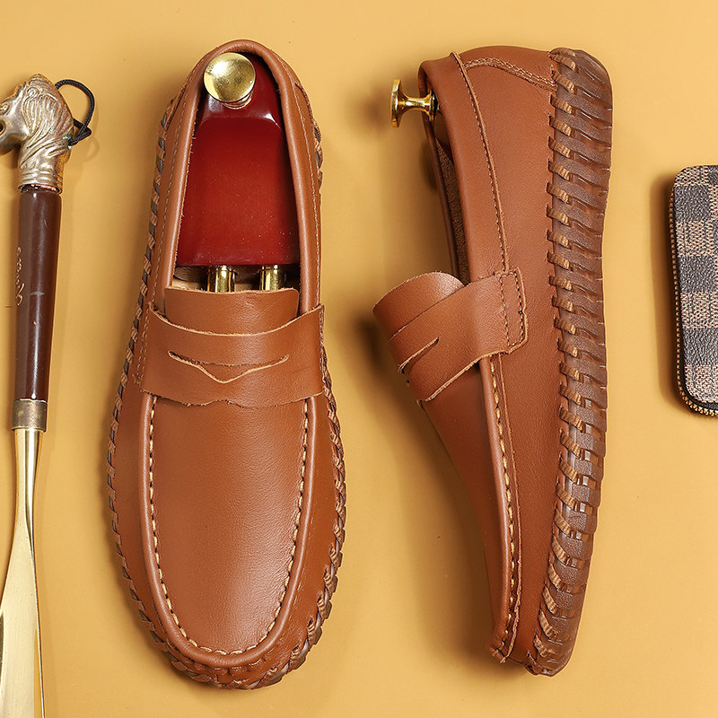 软底一脚蹬豆豆鞋男牛筋底真皮透气纯手工英伦皮鞋头层牛皮休闲鞋,流行男鞋,休闲皮鞋,淘宝优惠券,粉丝福利购,淘宝优惠卷