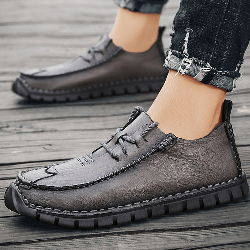 手工软皮鞋男鞋2025新款真皮男士复古百搭休闲鞋软底一脚蹬豆豆鞋,流行男鞋,休闲皮鞋,淘宝优惠券,粉丝福利购,淘宝优惠卷