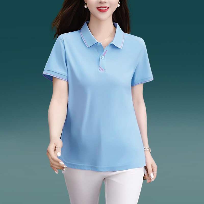 女士冰丝短袖polo衫宽松显瘦妈妈夏季半袖t恤女凉感速干运动上衣