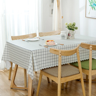 北欧ins风防水防油免洗防烫PVC白色格子餐桌布茶几餐厅长方形台布