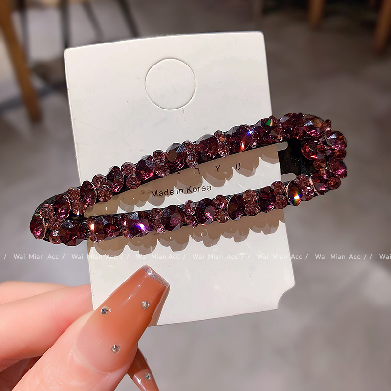 春夏款粉紫色镶钻发夹发卡轻奢百搭掰掰夹女网红新款刘海夹侧边夹