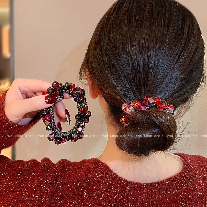 2025新年款红色水晶发绳女高端高马尾头绳轻奢时尚扎丸子头发饰品,饰品/流行首饰/时尚饰品新,发饰,淘宝优惠券,粉丝福利购,淘宝优惠卷