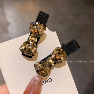 简约百搭蝴蝶结水钻小发夹女网红新款刘海碎发夹韩版一字夹发饰