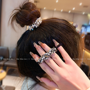 新款时尚缠绕珍珠多股发圈头绳女气质百搭扎丸子头皮筋高弹力发绳