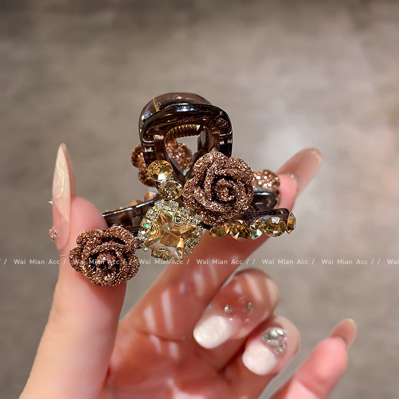 复古重工玫瑰花小抓夹高端时尚镶钻刘海夹女新款轻奢碎发夹半扎夹,饰品/流行首饰/时尚饰品新,发饰,淘宝优惠券,粉丝福利购,淘宝优惠卷