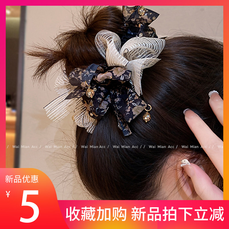 秋季复古碎花蝴蝶结大肠发圈