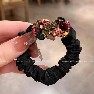 高端轻奢彩钻头绳女高级感丸子头发圈半扎头发马尾高弹力皮筋发饰