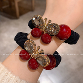 轻奢网红蝴蝶水钻发圈女高端时尚 扎马尾高弹力头绳耐用皮筋发饰