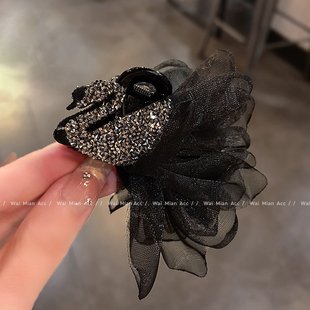 设计感小天鹅绢纱小抓夹女高端网红镶钻刘海夹新款后脑勺半扎发夹