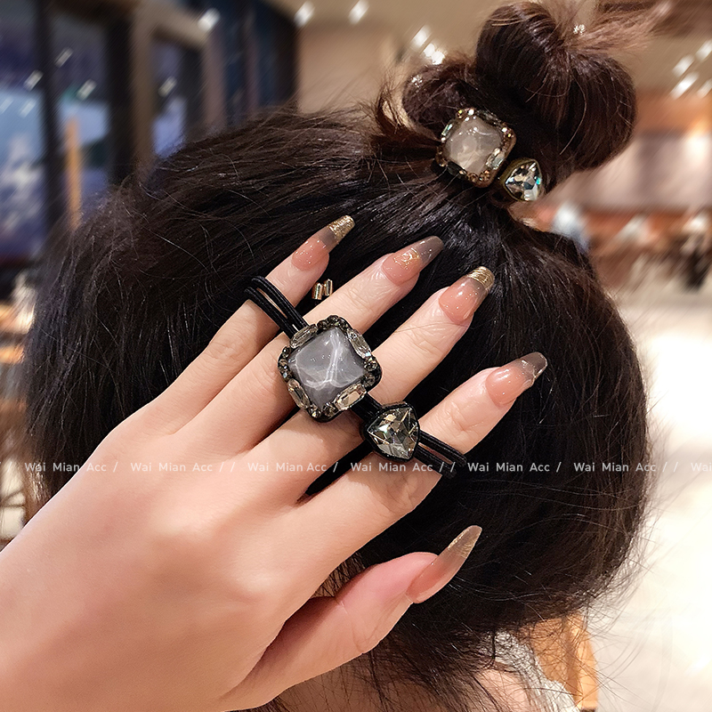 春夏新款时尚水晶方块发绳女气质百搭丸子头皮筋韩版马尾头绳发饰