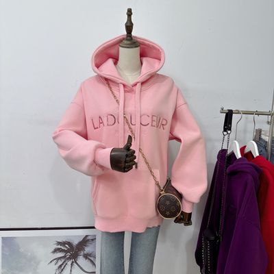 冬季加绒加厚连帽卫衣不起球女