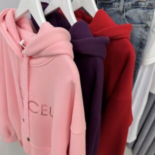 女士不起球通勤连帽衫刺绣字母亮片装饰甜美卫衣加厚时尚百搭加绒