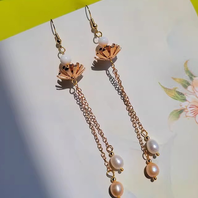 纯银长款珍珠流苏汉服配饰耳坠