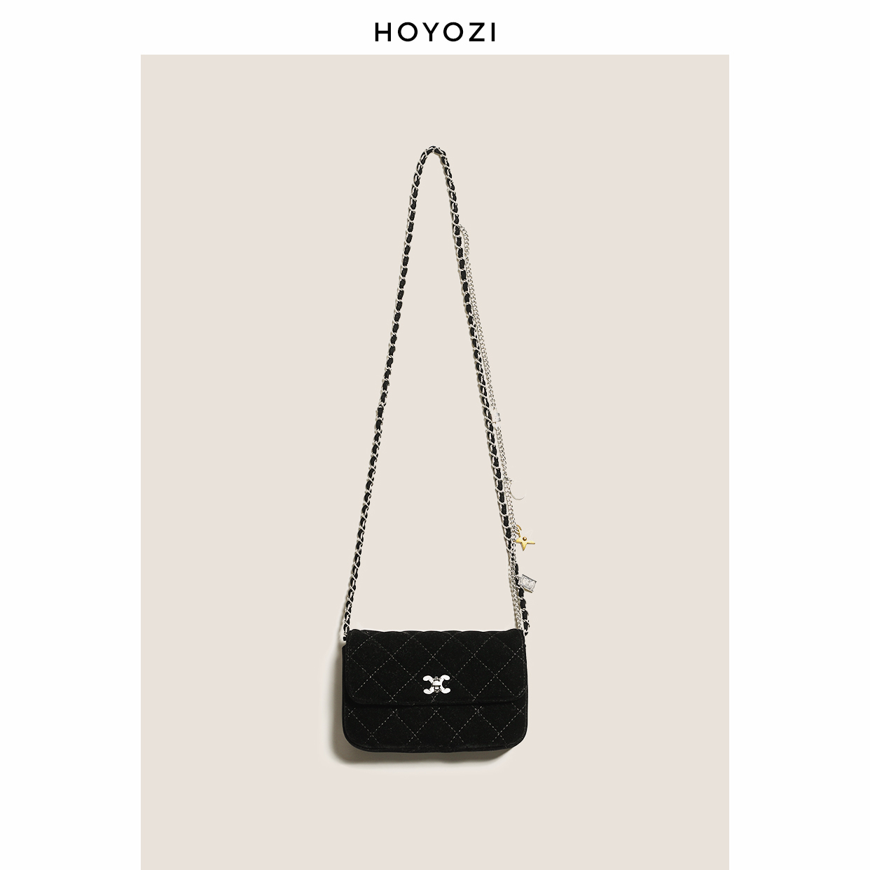 【小优家包包】HOYOZI丝绒菱格星星手机包