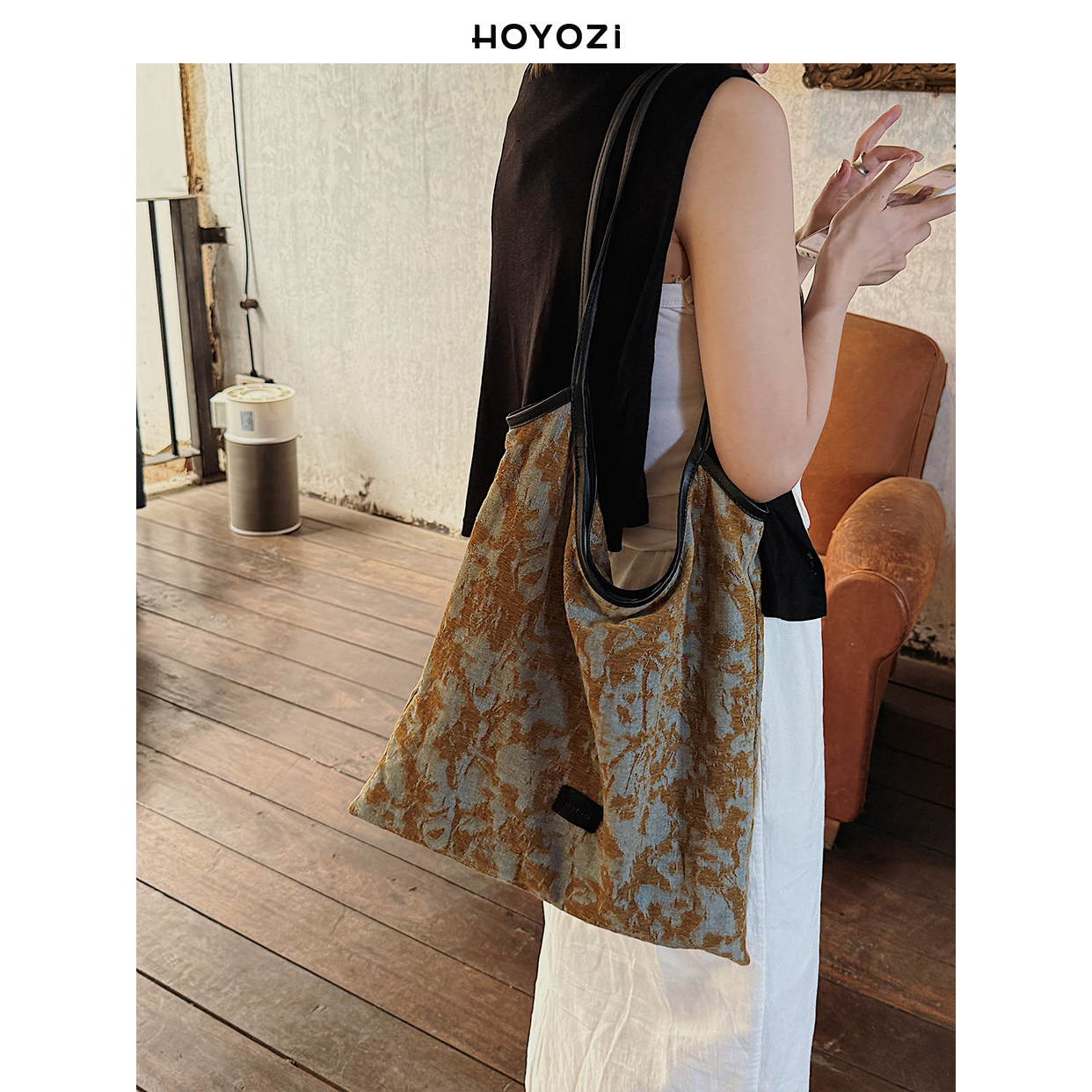 【小优家包包】HOYOZI原创油画包 真皮帆布托特包包女式2025新款,箱包皮具/热销女包/男包,托特包,淘宝优惠券,粉丝福利购,淘宝优惠卷