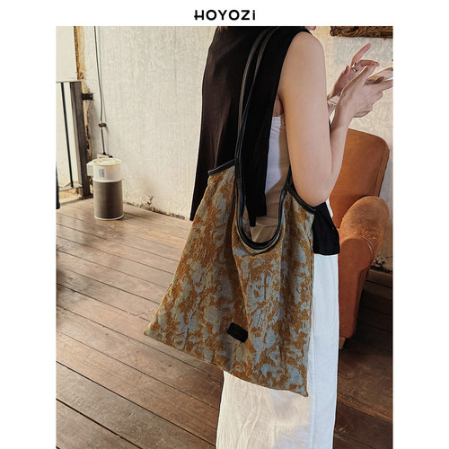 【小优家包包】HOYOZI原创油画包 真皮帆布托特包包女式2026新款