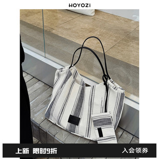 上架 新品 HOYOZI真皮拼亚麻帆布单肩包 小优家包包