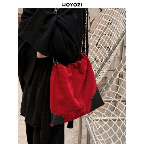 【小优家包包】HOYOZI圣诞穿搭真皮红色包包女式2026新款链条斜挎
