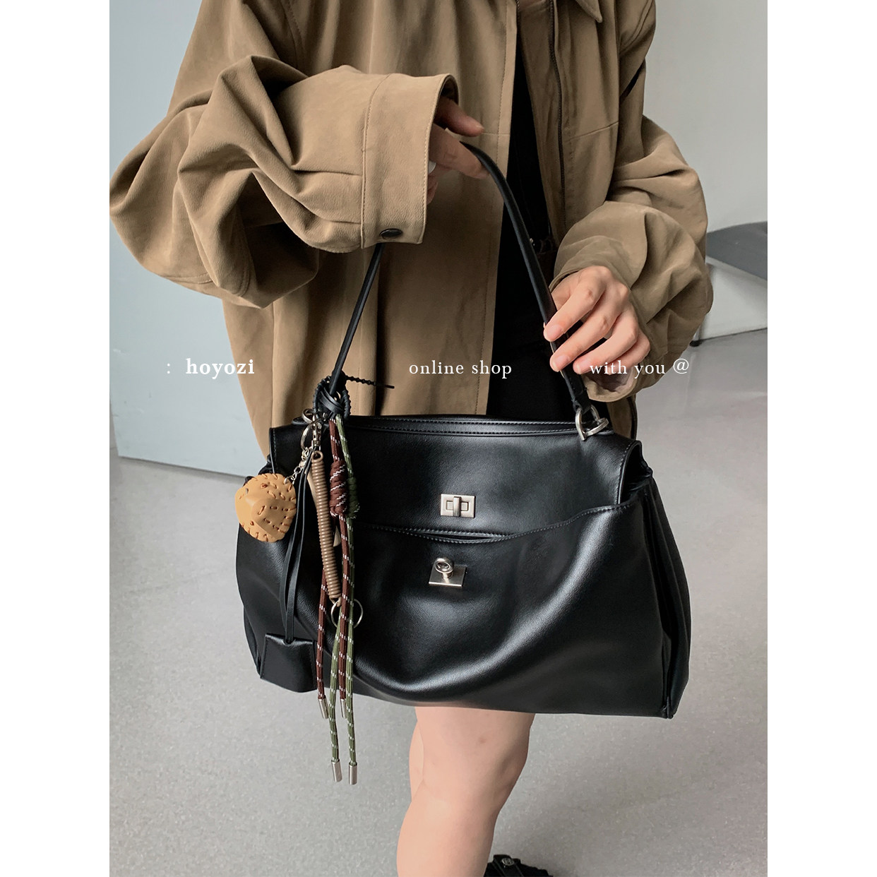 【小优家包包】HOYOZI 高定真皮托特包锁扣手提包包女单肩2025秋,箱包皮具/热销女包/男包,托特包,淘宝优惠券,粉丝福利购,淘宝优惠卷