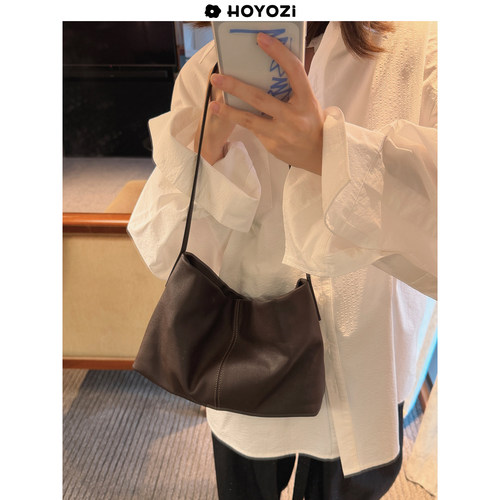 HOYOZI 原创新品2026 头层牛皮腋下包女真皮单肩包【小优家包包】